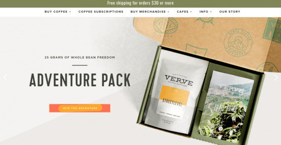 "「冒険に参加する」と書かれたCTAボタンが表示されているVerveのウェブサイト例で、行動内容が不明瞭なデザインを示すスクリーンショット。
"
