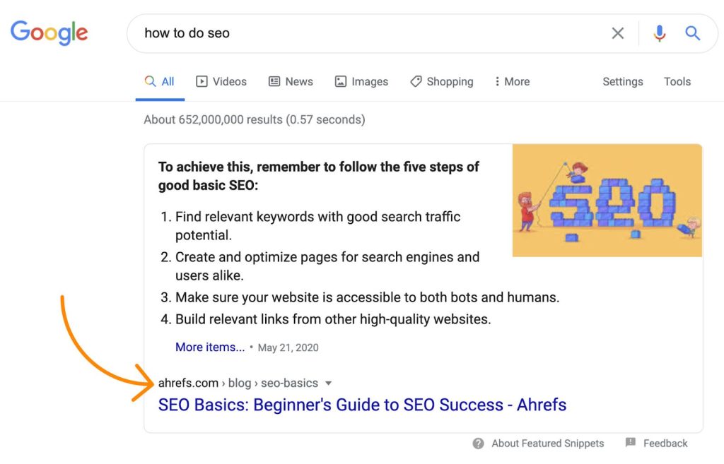 Google で「SEO のやり方」と検索した画面