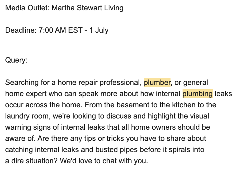 MuckRack上でジャーナリストが発信した取材依頼の例を示す画面