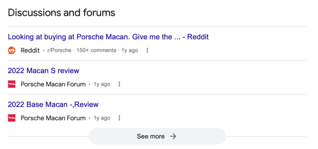 Google が検索結果に新しいディスカッションとフォーラムの検索機能を追加した画面
