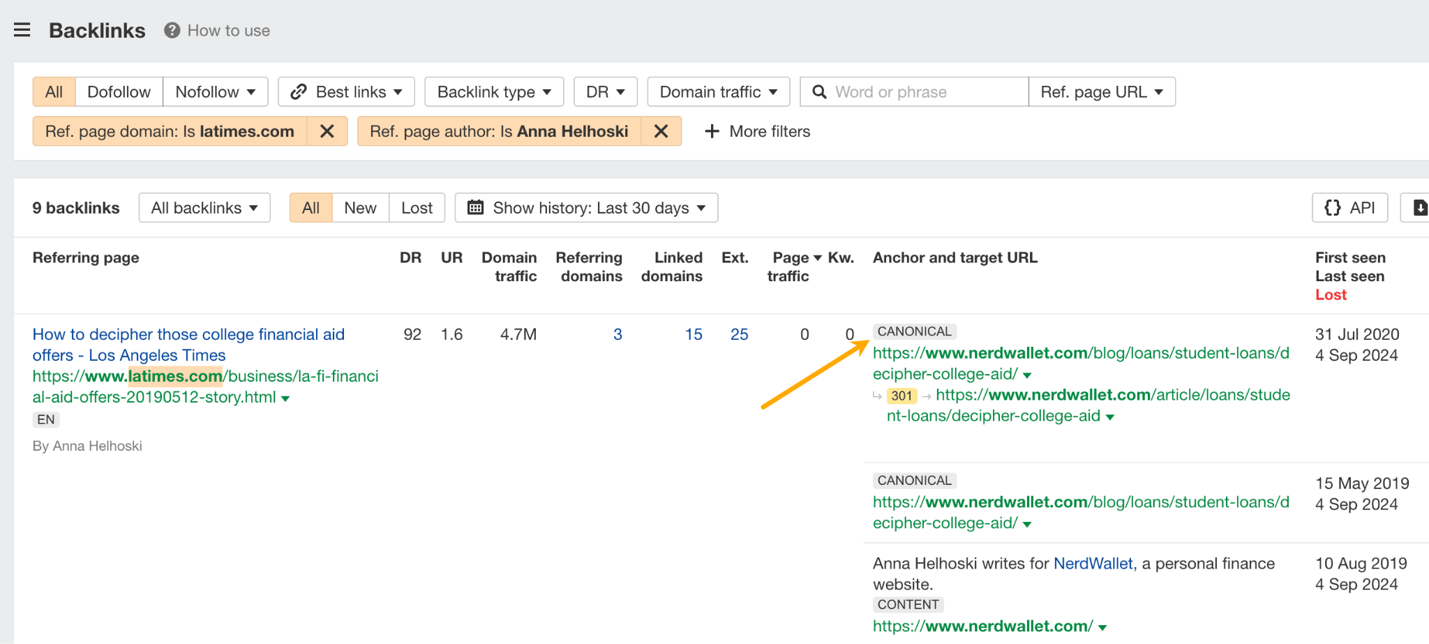 リンクに付けられた Canonical タグ