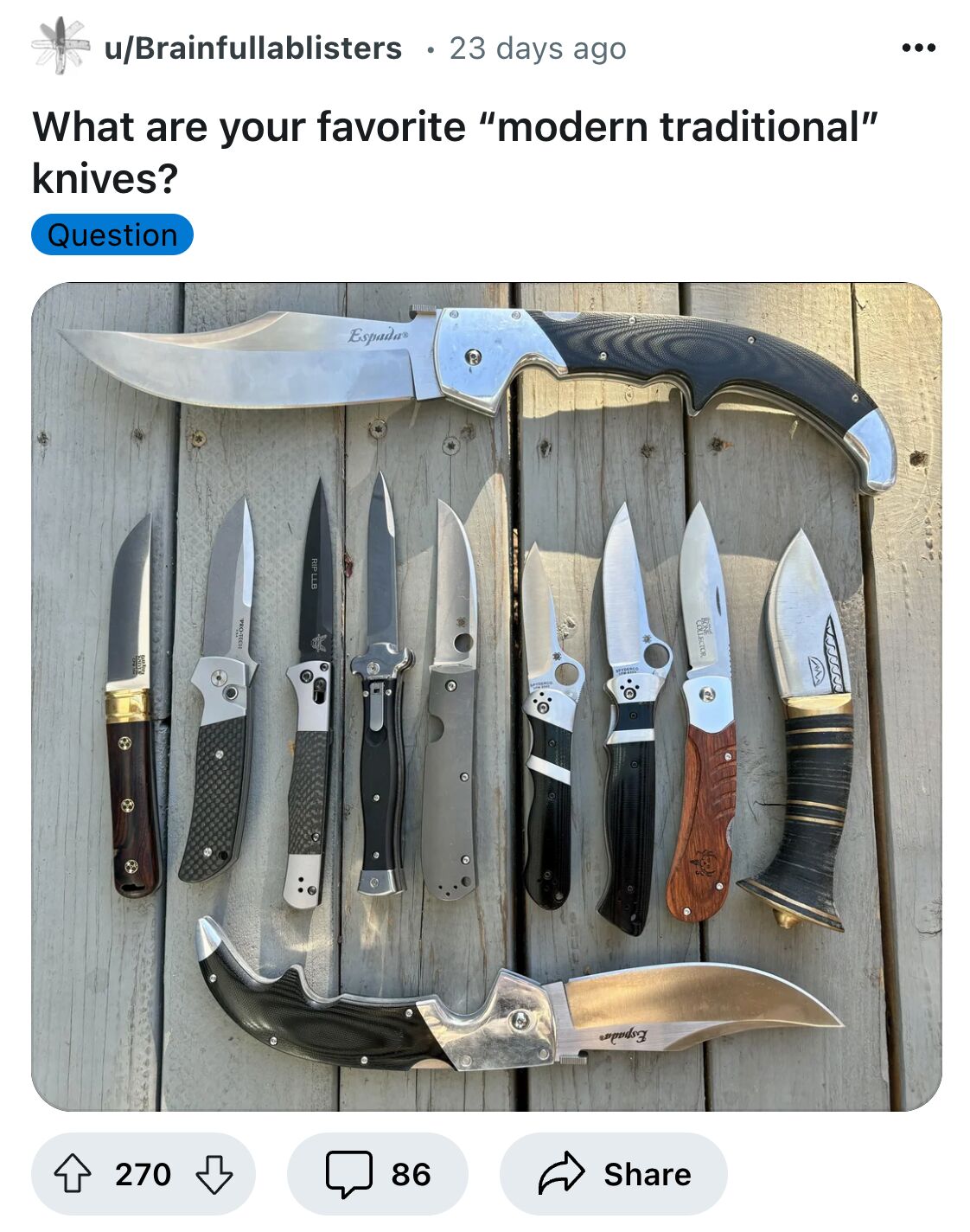 r/knives での「モダンかつ伝統的な」ナイフについての議論