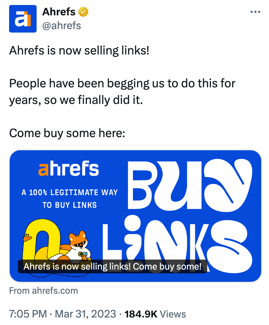 リンクの発売を発表する Ahrefs のツイート