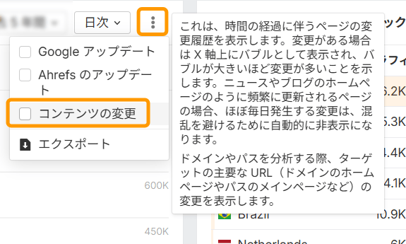 Ahrefs サイトエクスプローラーでウェブサイトの変更とトラフィック低下の関連性をチェックする