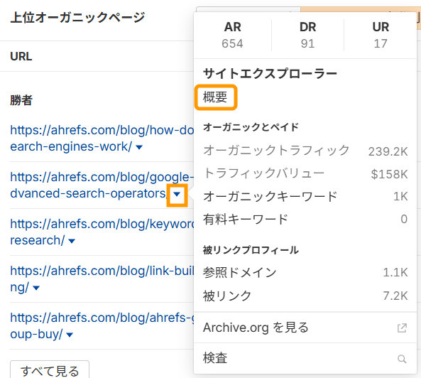 特定のページとその SEO 指標を Ahrefs で調査する
