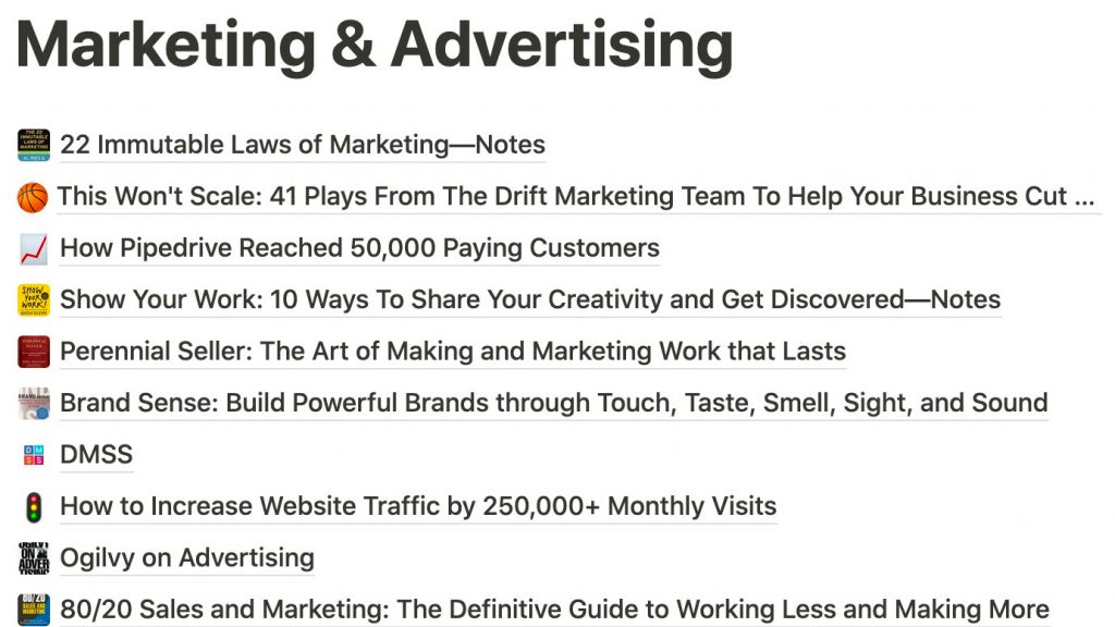 Notionの“コモンプレイスブック”の様子