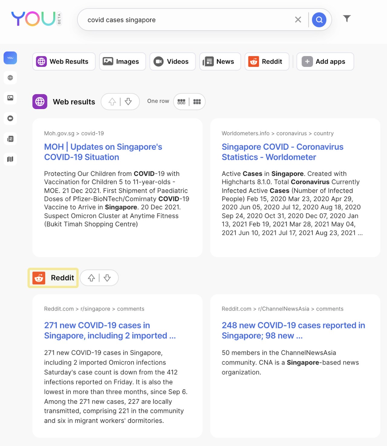 You.comの検索結果をカスタマイズする画面
