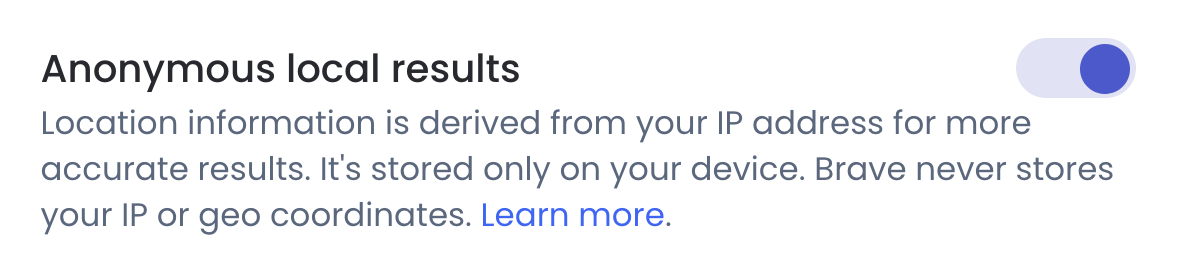 Brave Searchの匿名検索オプションの設定画面