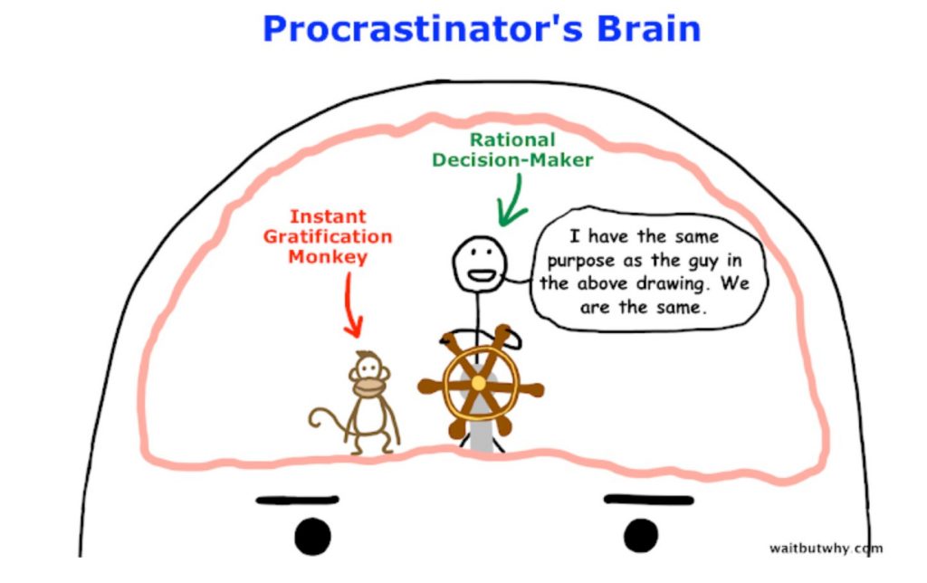 先延ばし(プロクラステネーション)するライターの脳のイラスト