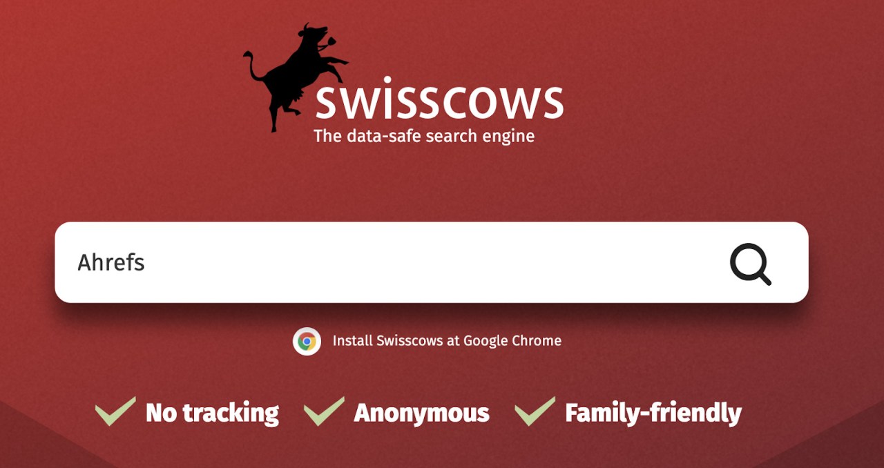 Swisscowsのトップページと検索バーの表示例