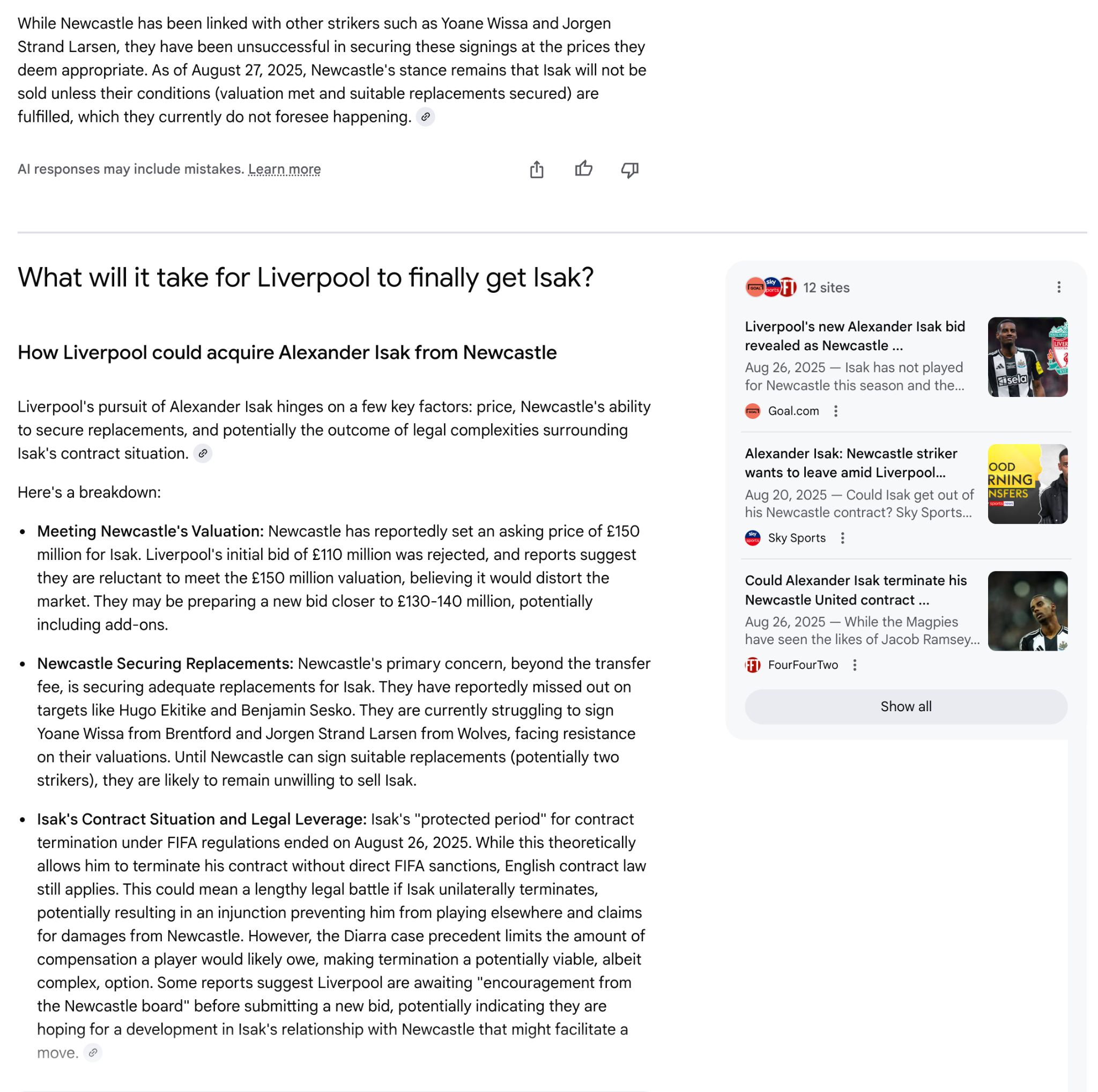 AI モードで追加質問をした例