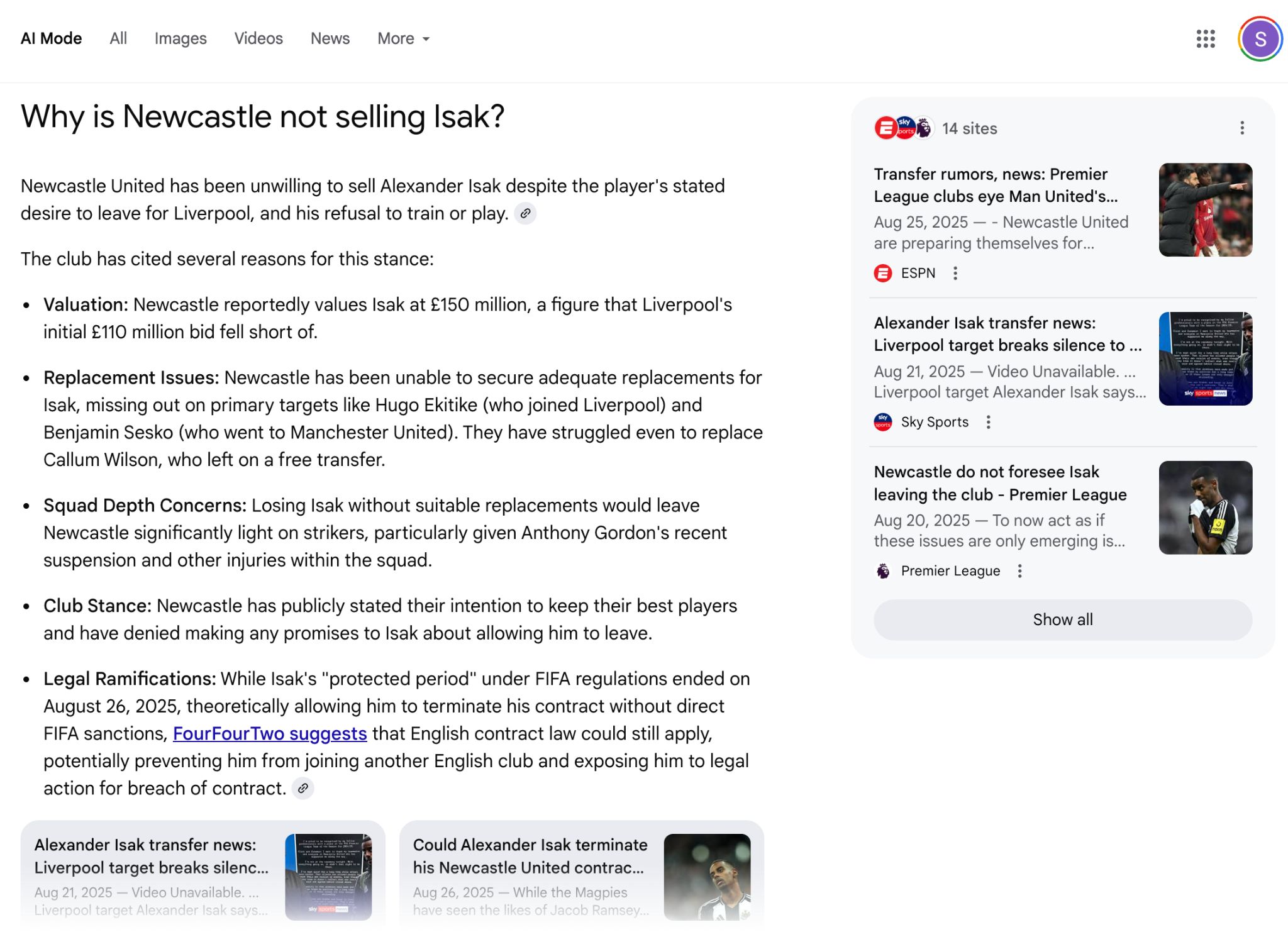 Google の AI モードの画面例