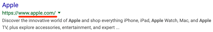 米国で「apple 公式ウェブサイト」をGoogleで検索した結果