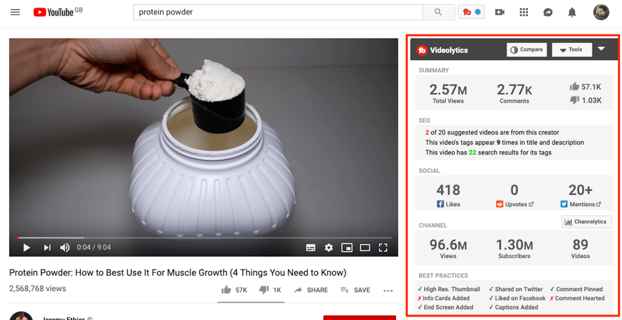 ビデオ ページで「Videolytics」オーバーレイが表示された画面
