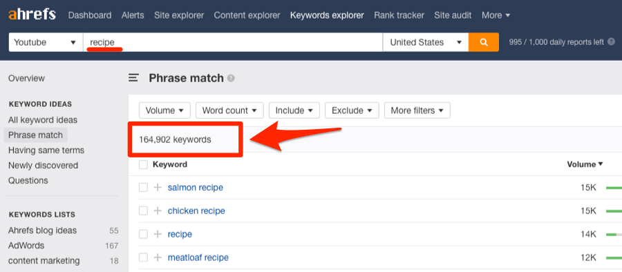 キーワード候補が不足している場合のキーワード候補レポート画面