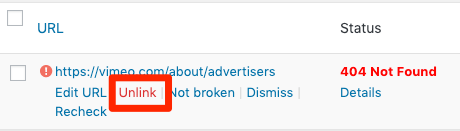 Broken link checkerでプラグインが見つけたリンク切れの一例