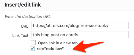 Rel NoFollow Checkboxの設定画面