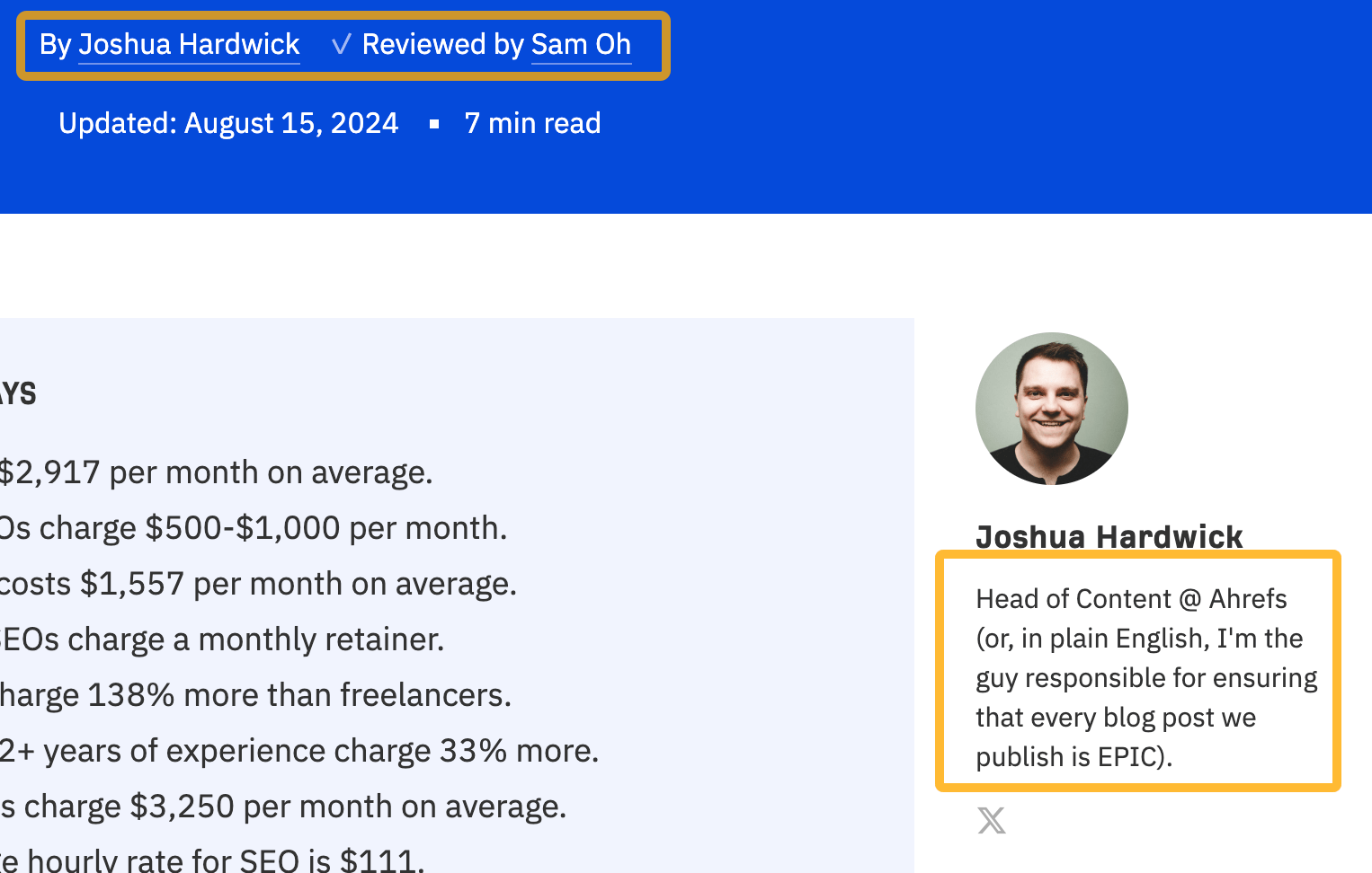 記事の著者とレビュー担当者の専門性と権威性を示すプロフィールのクローズアップ画像。