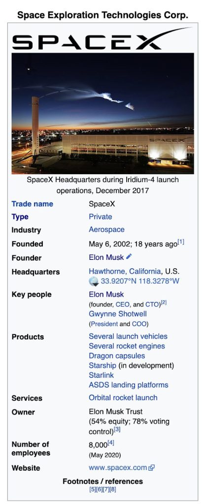 Wikipedia の会社記事で使用される情報ボックステンプレートのスクリーンショットで、会社名、設立年、所在地、業種など基本情報が整理されて表示されている様子。