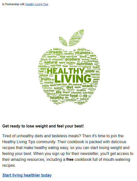 ブランドスポンサー枠として、ニュースレター内に他社商品の紹介文とリンクが掲載されている様子を示すスクリーンショット。