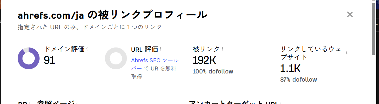 被リンクチェッカーの完全一致 URL での検索結果 