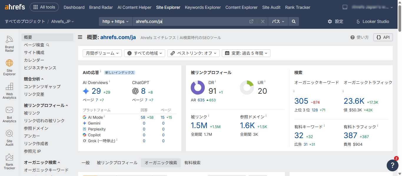 サイトエクスプローラー概要レポート