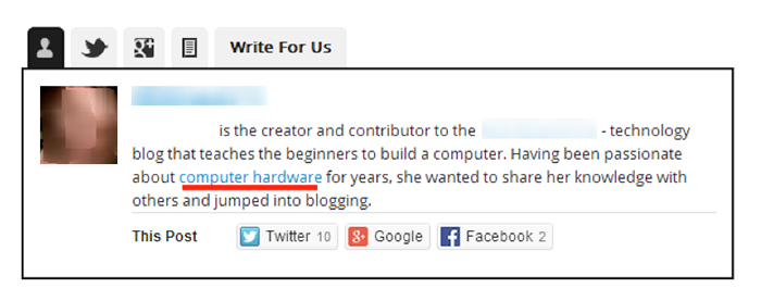 Example of over optimizing author bio link