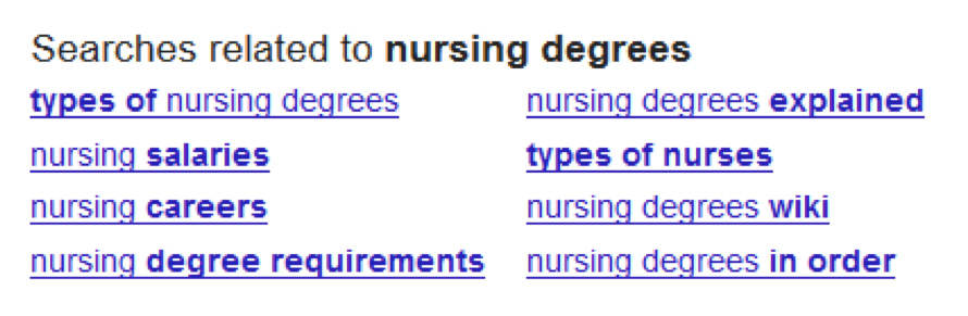 Related searches to the original query " nursing degrees"