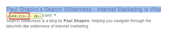 see pixel width in serp with inspect element in chrome