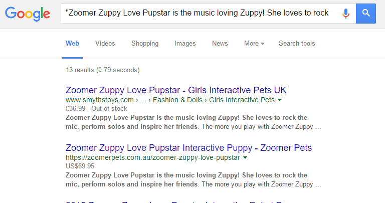 searching for duplicate text in Google