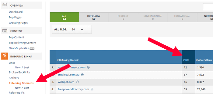 Ahrefs referring domains
