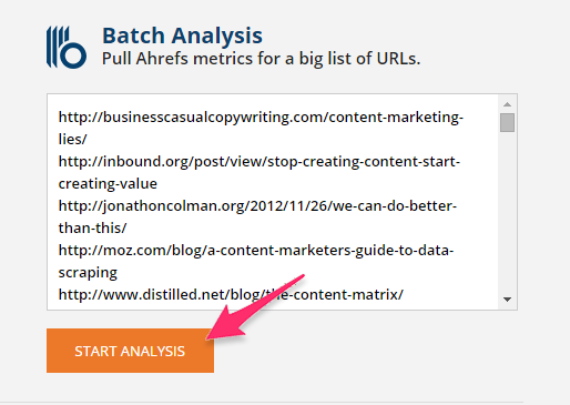 paste into Ahrefs batch analysis