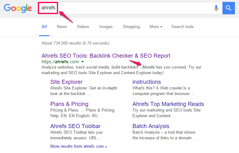 keyword highlighted in search result