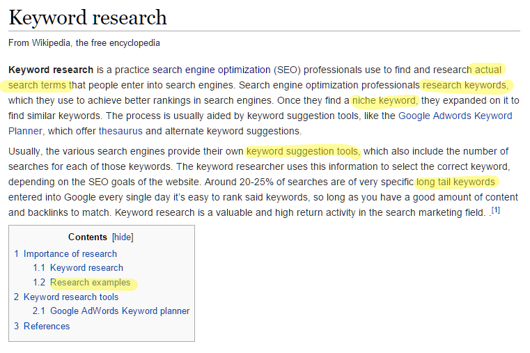 keyword research wikipedia definition