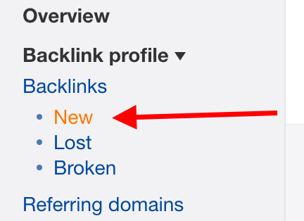 New links panel in Ahrefs