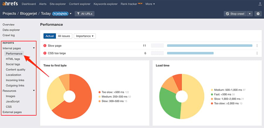 reports in site audit