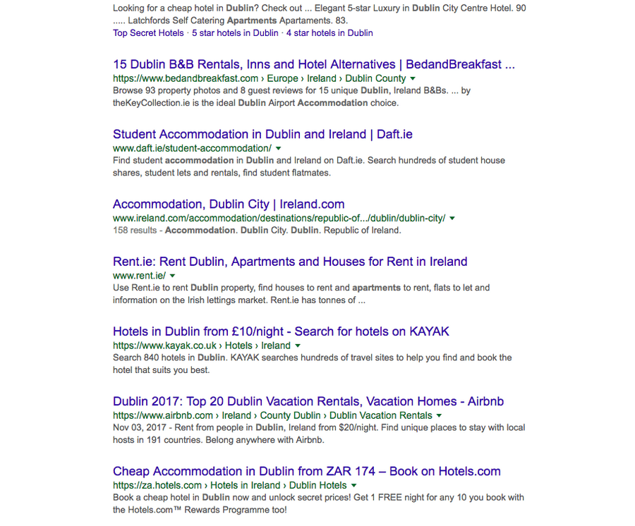 Dublin accommodations Google search