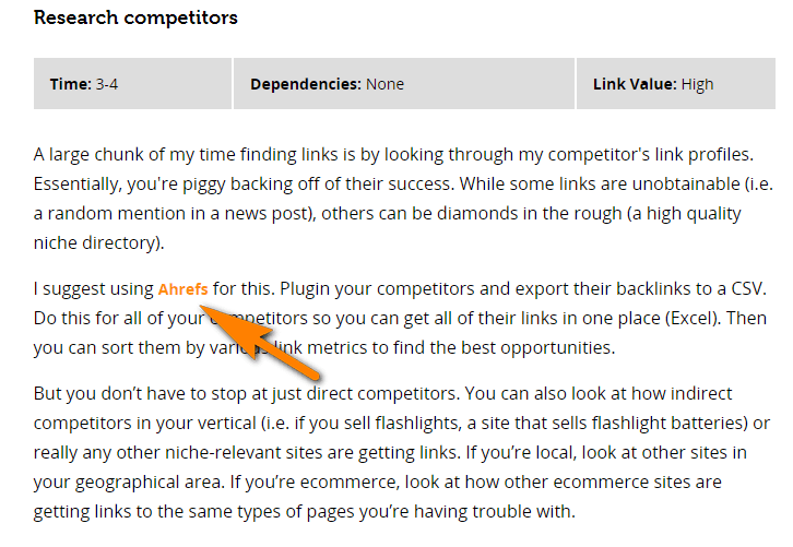 link to Ahrefs on the page