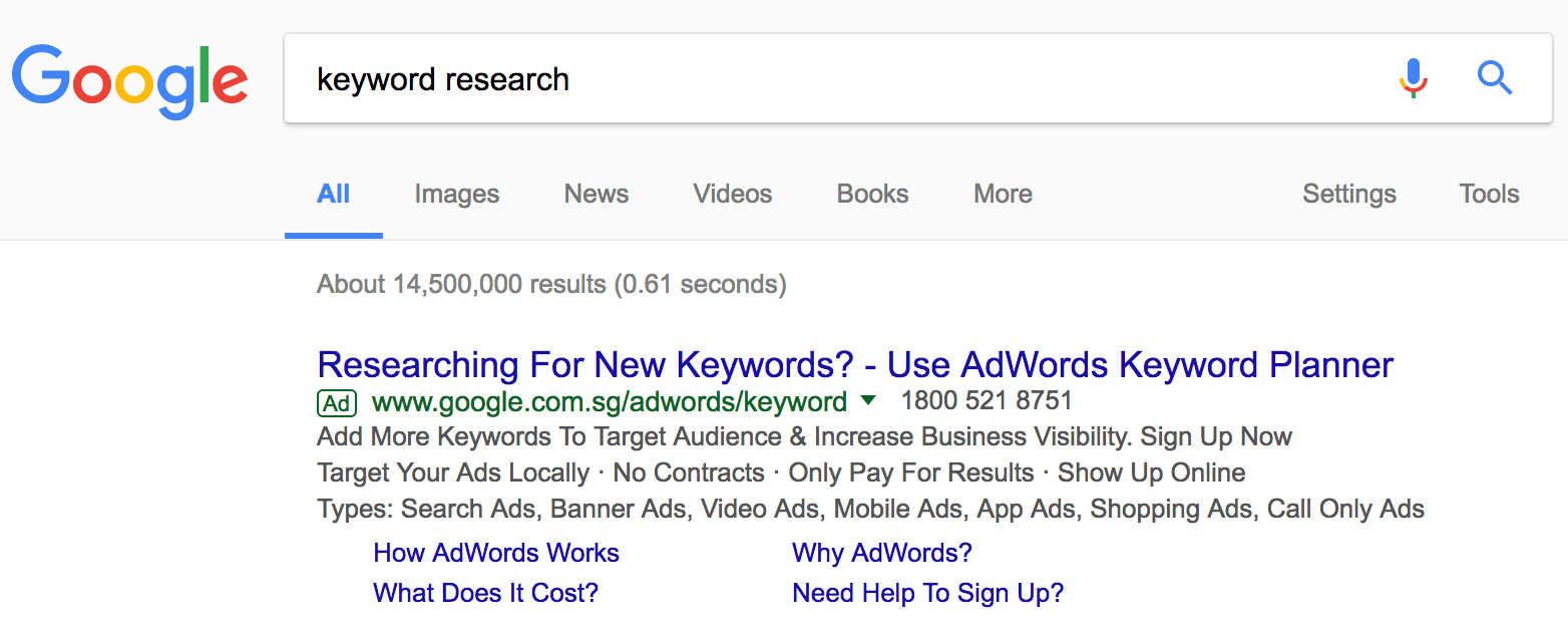 keyword research Google Search