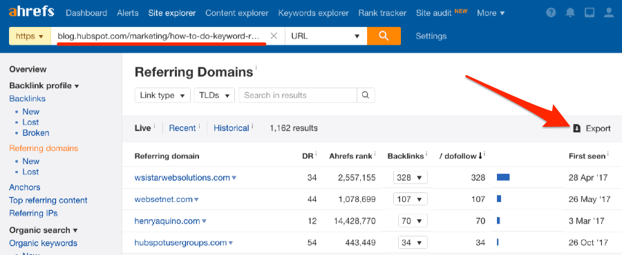 export referring domains