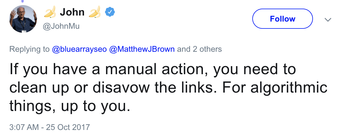John Mueller confirming what to do if you have a manual action