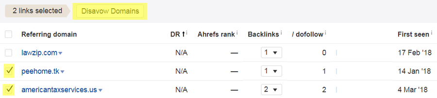 ahrefs disavow domains feature 1