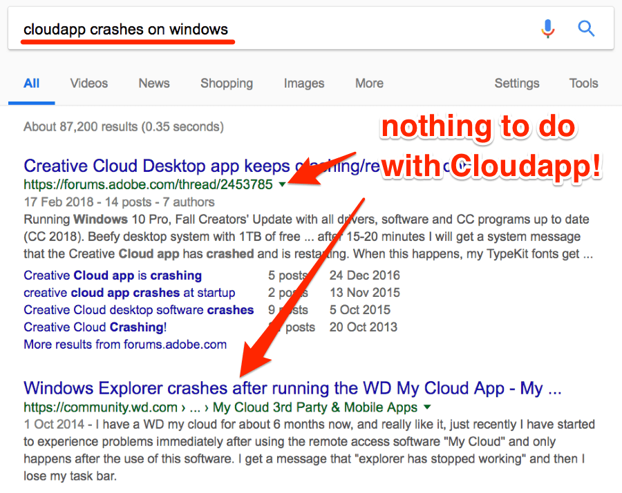 cloudapp crashes on windows serps