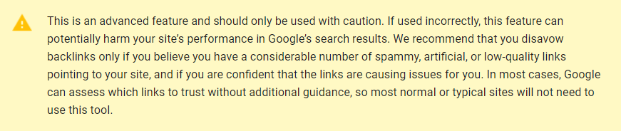 google disavow links warning