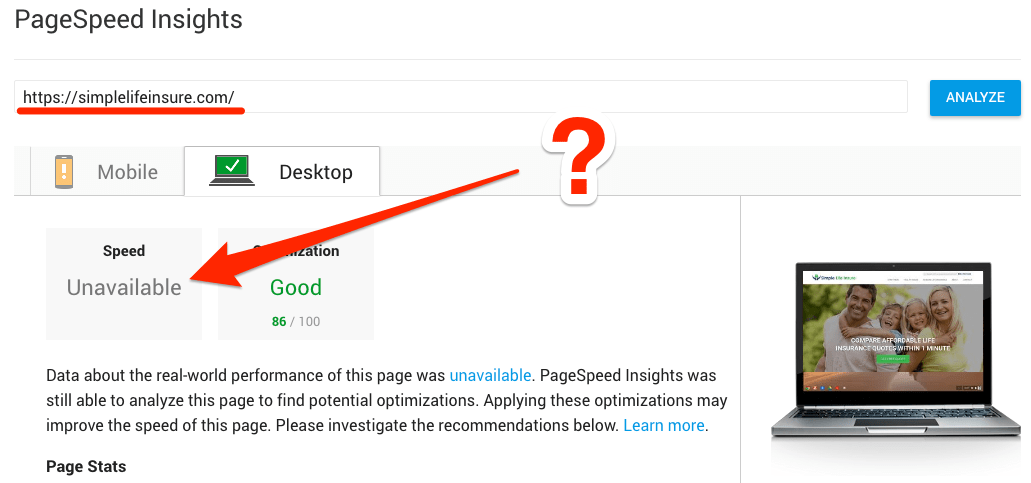 google pagespeed tool error