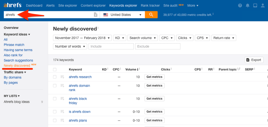 keywords explorer newly discovered