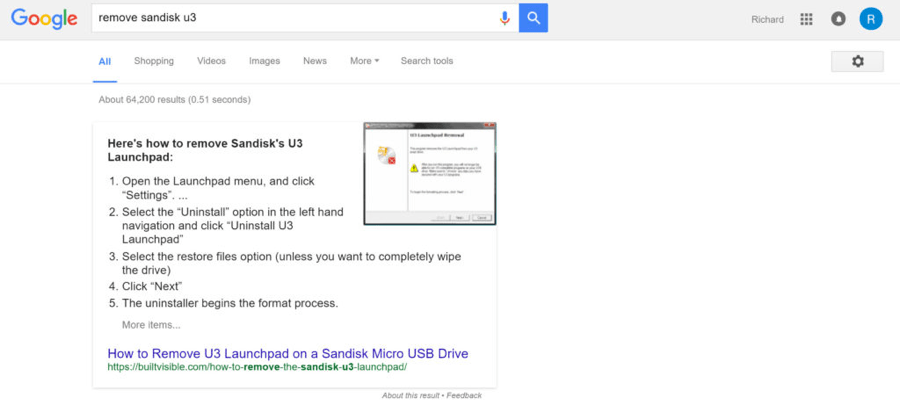remove sandisk u3 builtvisible after