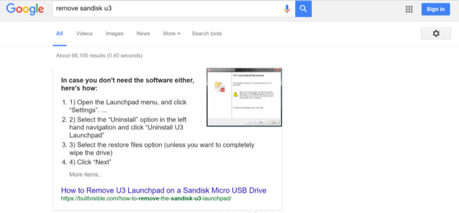 remove sandisk u3 builtvisible before