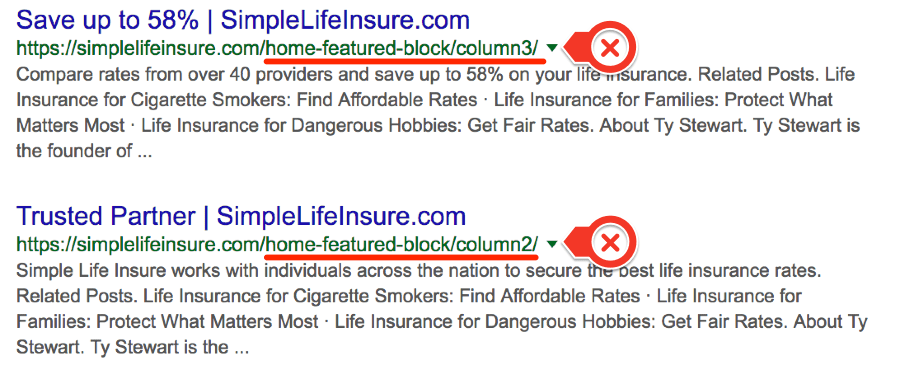 simple life insure junk in serps