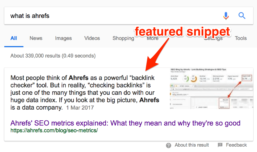 featured snippets example